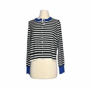 Bohme Davina Black and White Striped Cardigan with Blue Accents